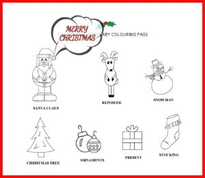 Christmas Vocabulary Colouring Page - Butterflo Kids