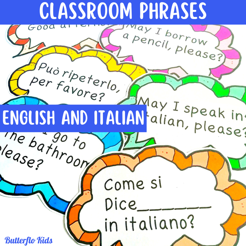 classroom phrases speech bubbles