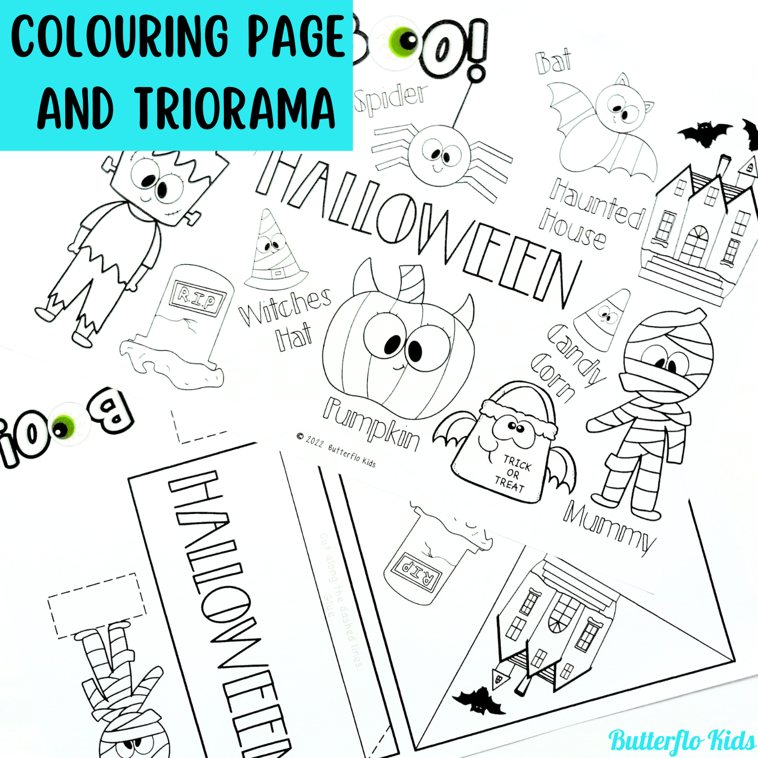 halloween colouring page and triorama