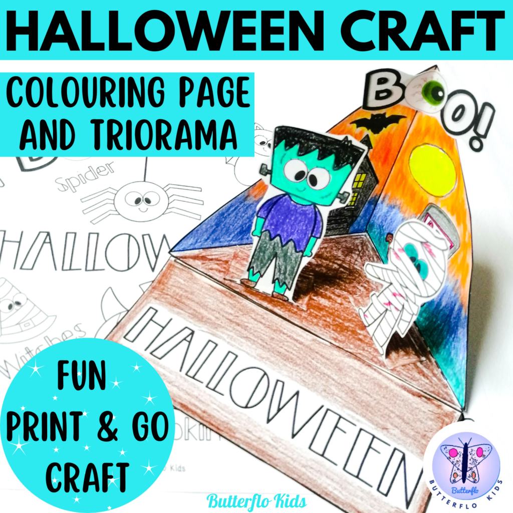 Halloween triorama craft and colouring page