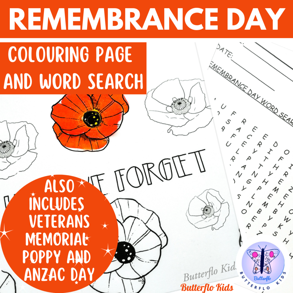 remembrance day colouring page and word search