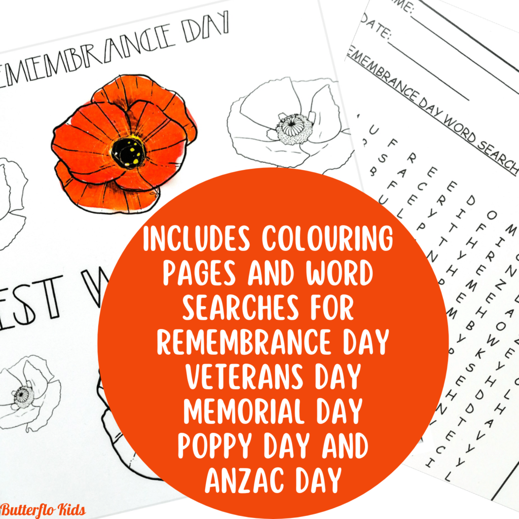 remembrance day colouring pages and word searches